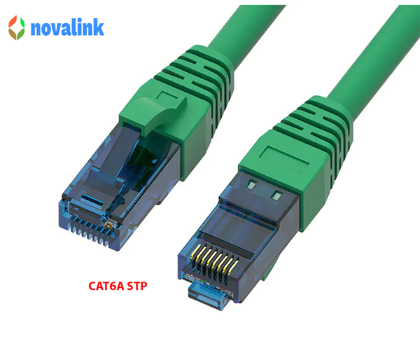 Dây nhảy cat6A STP 24AWG,Bọc chống nhiễu dài 0.5M chính hãng Novalink NV-63101A màu xanh lá